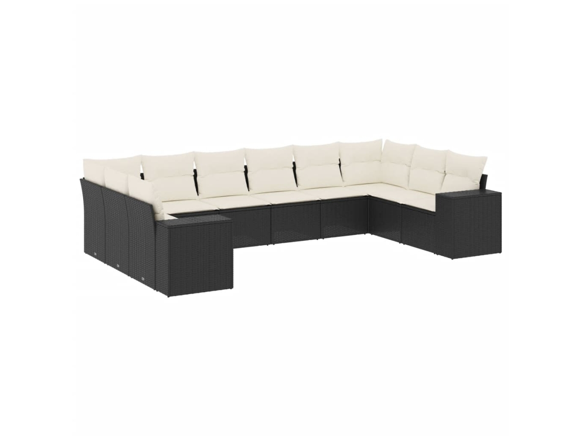 Conjunto de 10 Sofás de Jardim com Almofadões Vime Pe Preto MAISON EXCLUSIVE