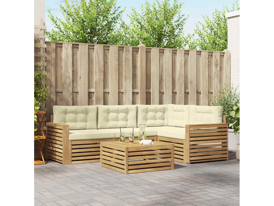 Vidaxl Conjunto De Sofás Para Exterior 5 Unid. Branco E Creme