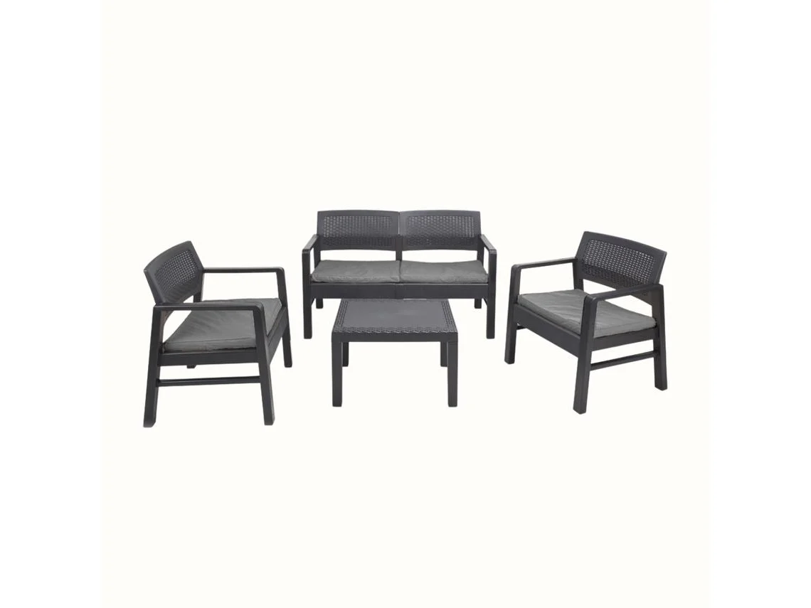 Conjunto de Jardim Kilimanjaro Antracite IPAE PROGARDEN (2 Cadeirões + 1 Mesa de Apoio + 1 Sofá duplo + 4 Almofadas) 