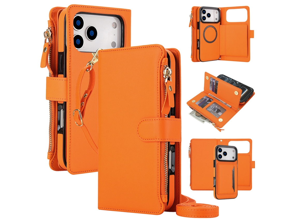 Capa Para Iphone 17 Pro Max Carteira Crossbody Zíper Laranja Czhhmart