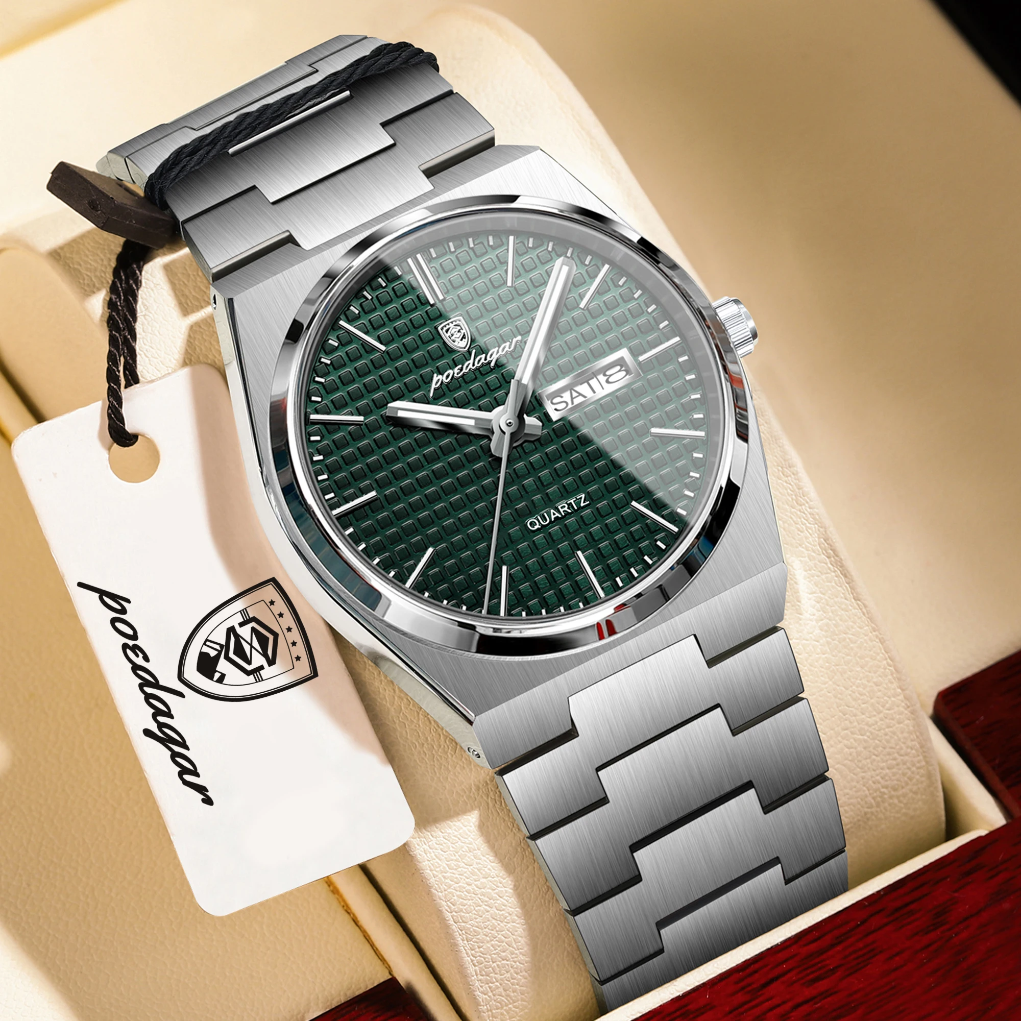 Relógio Masculino De Luxo Original (verde Prateado), À Prova D'água, Em Aço Inoxidável, Elegante.