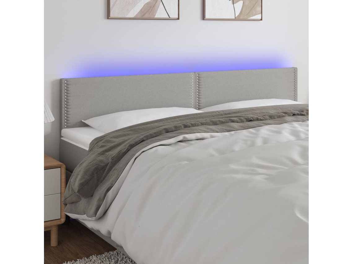 Vidaxl Cabeceira De Cama C/luzes Led Tecido 180x5x78/88 Cm Cinza-claro