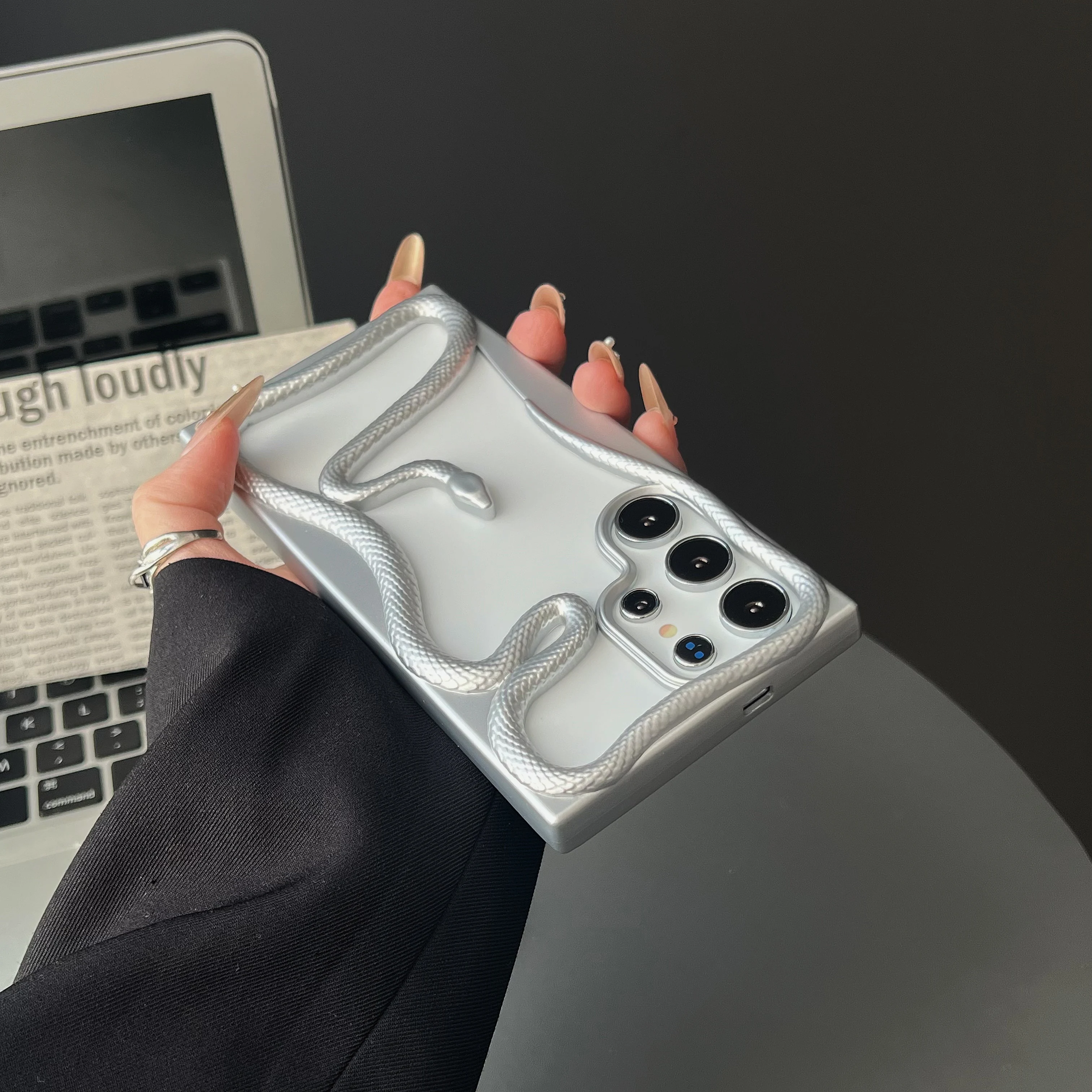 Capa Para Celular A14 4g 5g (prateada) Com Padrão De Cobra Vazado Em 3d, Macia E Resistente A Impactos.