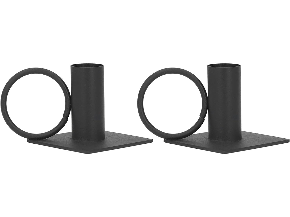 Conjunto De 2 Castiçais De Metal E Ferro Com Base Redonda E Acabamento
