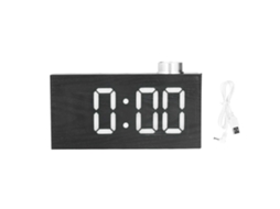 Relógio eletrônico digital Baok com LED, termômetro, USB e imitação de madeira branca.