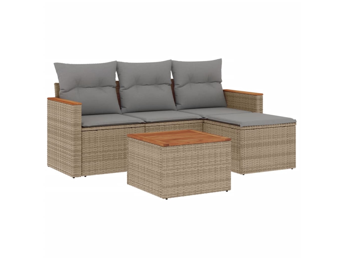 Conjunto de 5 Sofás Jardim com Almofadões Vime Pe Bege Misturado MAISON EXCLUSIVE