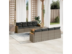 Vidaxl 9 Pcs Conjunto Sofás P/ Jardim com Almofadões Vime Pe Cinzento