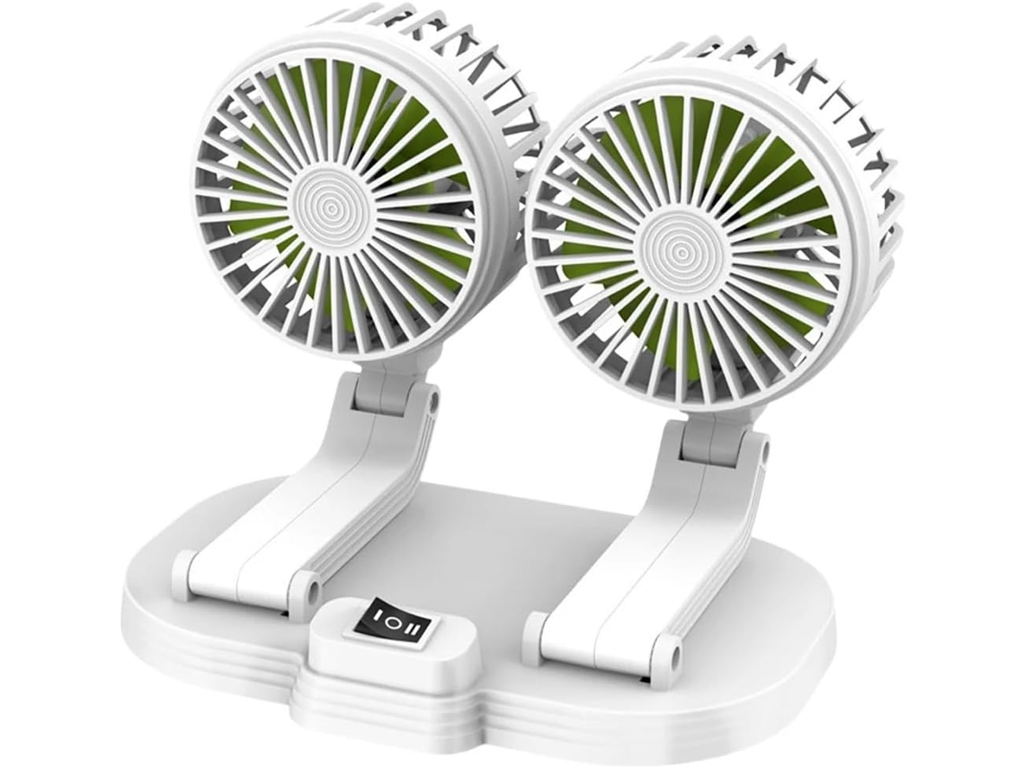 Ventilador Usb Para Carro Com Duas Cabeças – Ajustável Em 360° E Dobrável Branco