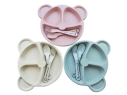 Conjunto de 3 pratos infantis, pratos para bebês, utensílios de mesa infantis resistentes, próprios para lava-louças e micro-ondas, colher e garfo.