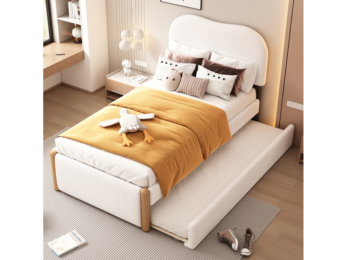 Caixa Plana De 90*200cm, Estofada, Com Cama Prática E Retrátil Extensível, Design Minimalista, Branca-op