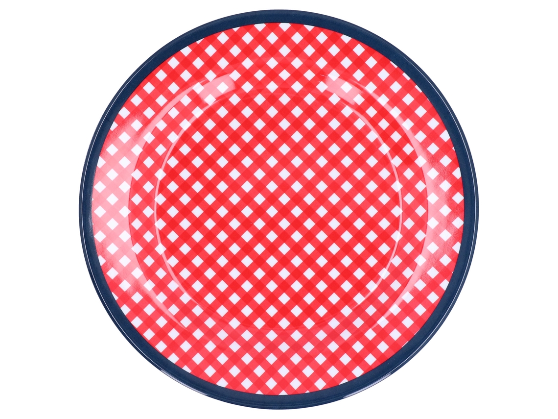 Prato De Imitação De Porcelana Decorativo Reutilizável De 9 Polegadas Para Jantar, Sobremesa, Lanche, Salada, Bolos E Frutas Com Grade Vermelha Other