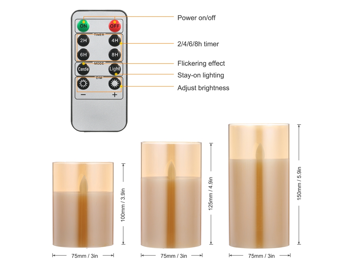 2026 velas Led Sin Llama Con Control Remoto 3pcs Modos 5 Niveles Brillo Función Temporizador Decoración