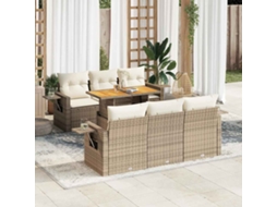 Vidaxl 7 Pcs Conjunto De Sofás P/ Jardim Com Almofadões Vime Pe Bege