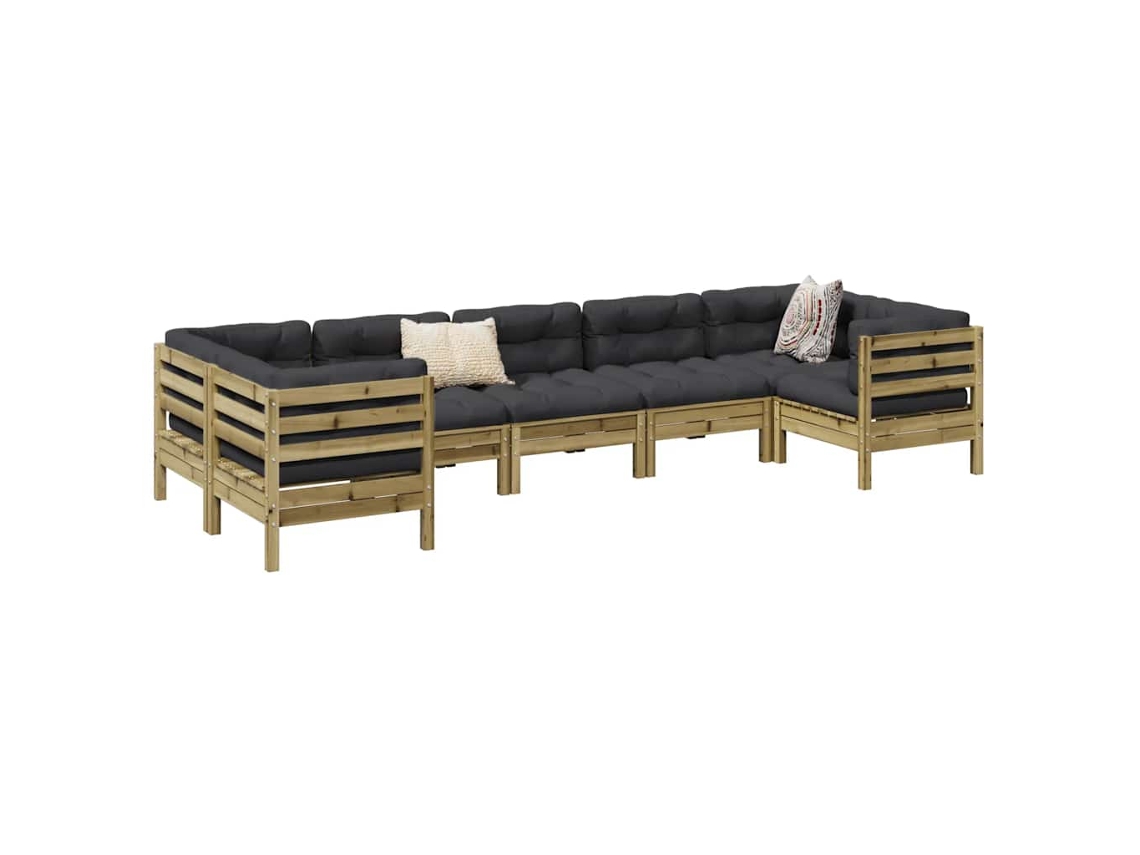 Vidaxl 7 Pcs Conjunto Sofás De Jardim C/ Almofadões Pinho Impregnado
