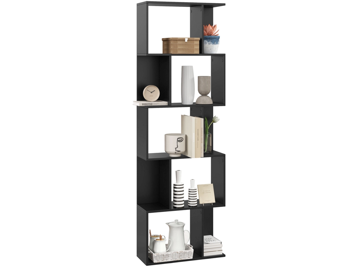Estante Móvel de Madeira 5 Prateleiras Design Moderno 60x24x184.5 Cm Preto