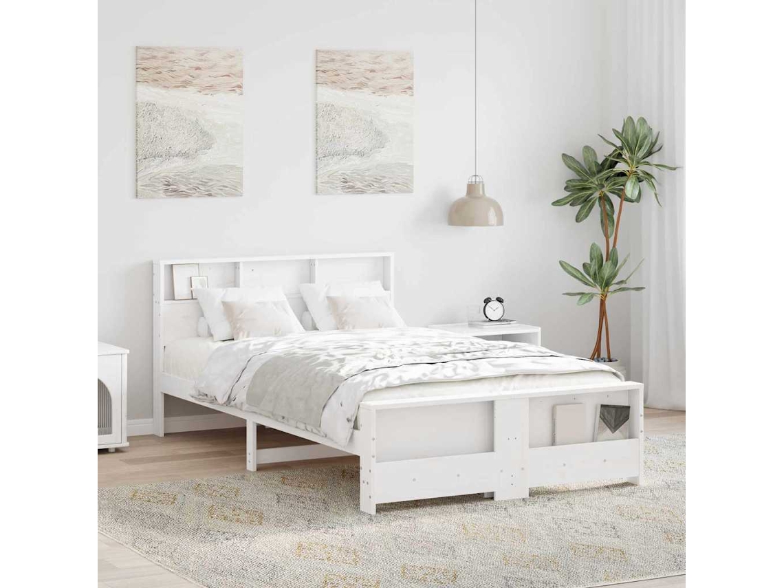 Vidaxl Estrutura da Cama Branco 135 X 190 Cm Madeira Processada