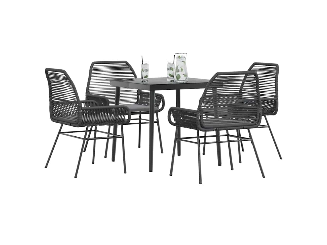 Vidaxl Conjunto De Jantar Jardim 5 Peças Almofadas Vidro Vime Pe Preto