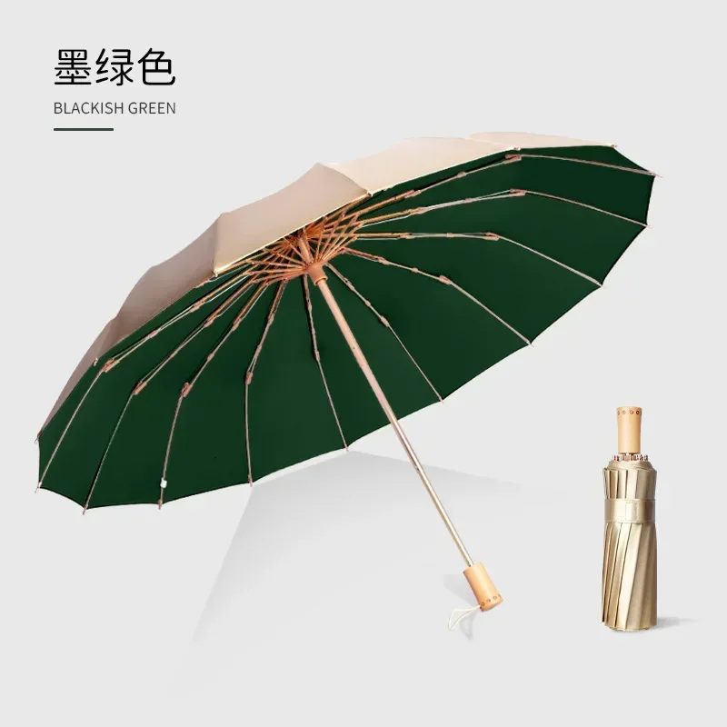 Guarda-chuva Dobrável Com Proteção Solar Upf50+ E Revestimento Dourado (verde Escuro 16k)