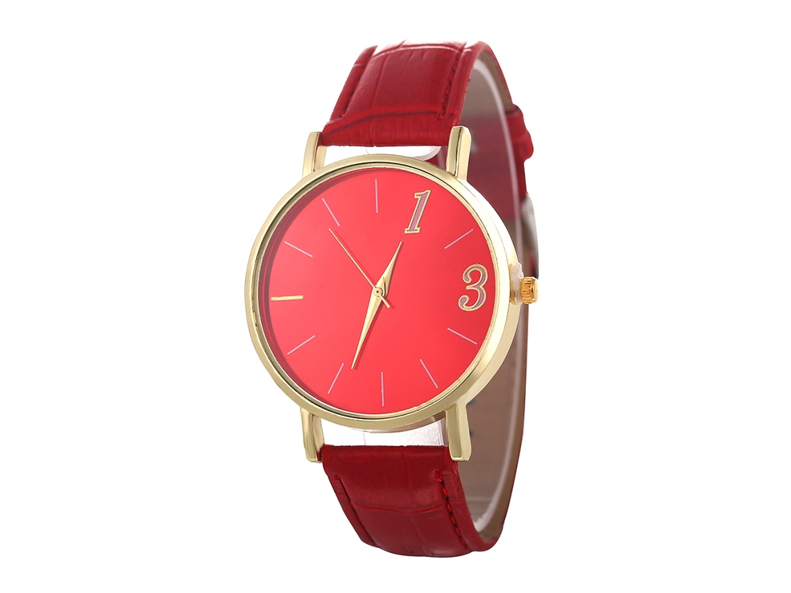 Reloj De Pulsera De Aleación Dial Redondo De Cuartzo Para Parejas Rojo