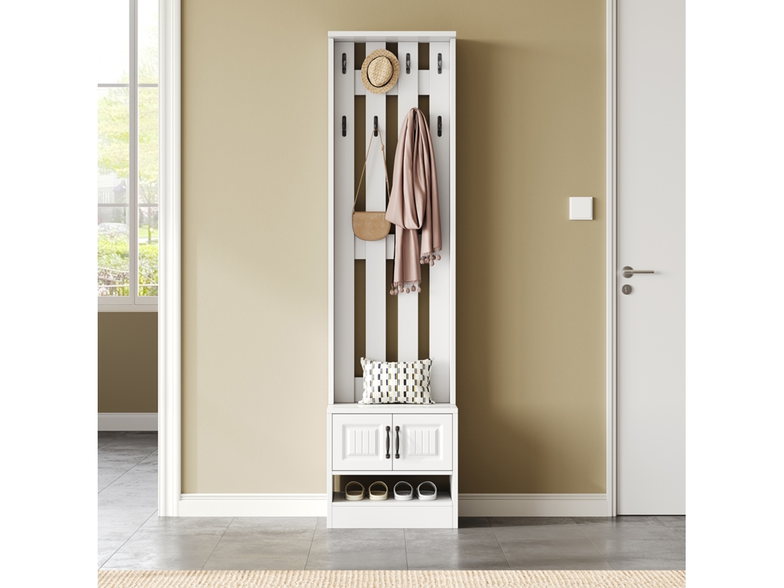 Banco Sapatos Armário Hall 2 Portas 8 Ganchos Branco VELTRIX