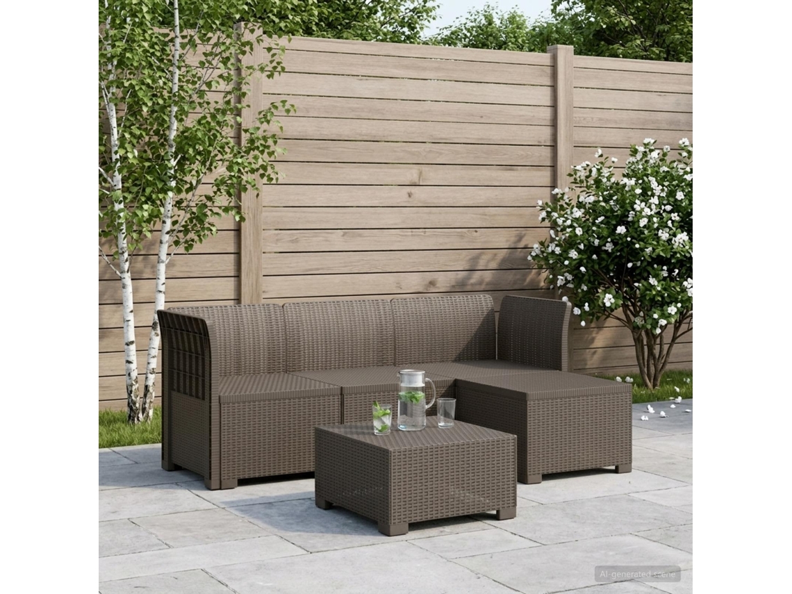 Vidaxl Sofá De Jardim Para 4 Pessoas Estilo Rattan Pp Cinzento-claro