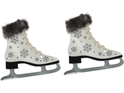 Conjunto 2 Enfeites Madeira Formato Patins Pendurar Cinza Branco Leves 345g Natalinos Árvores Janelas Portas GOKOCO