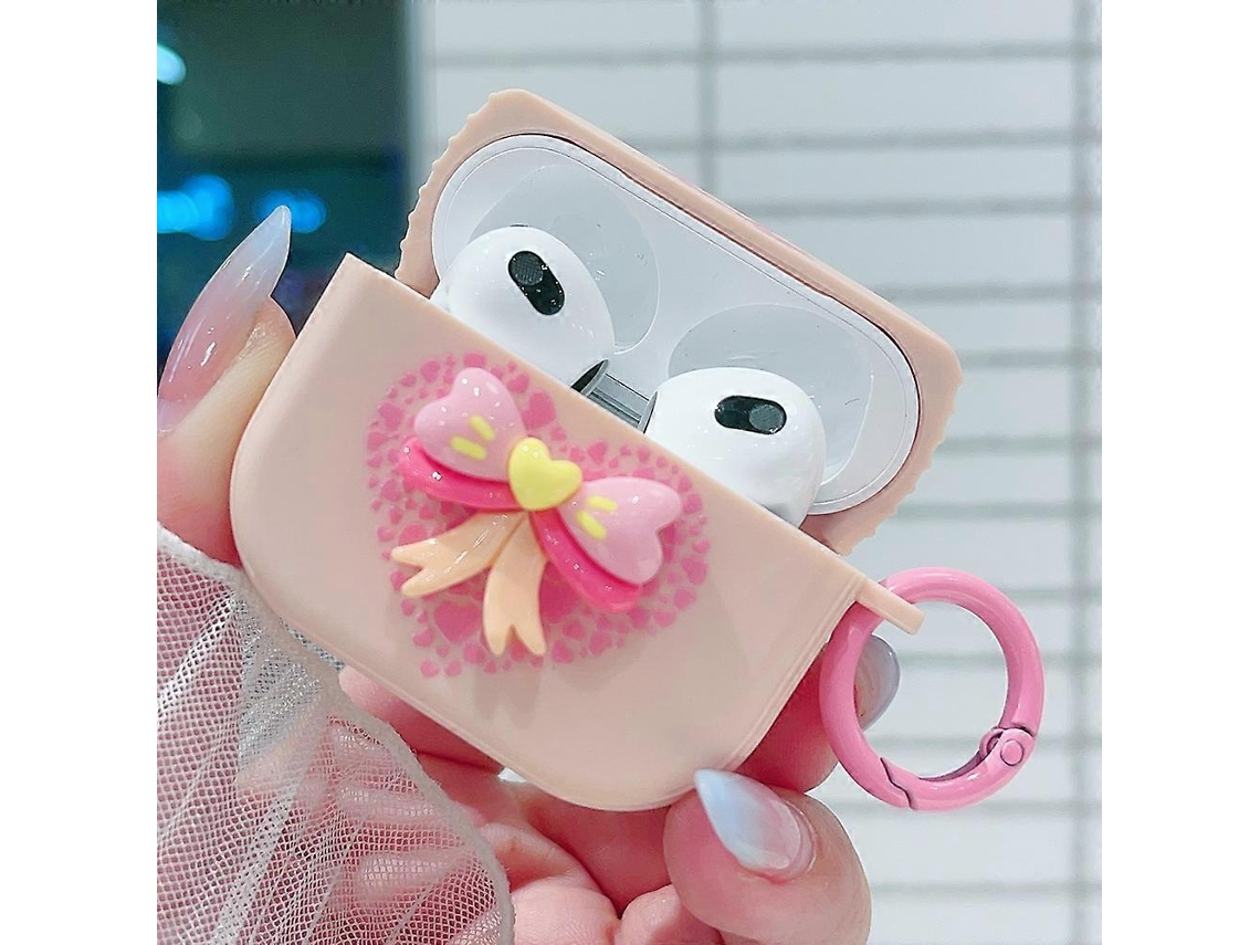 Capa protetora para fone de ouvido Bluetooth com laço 3D em formato de coração GIECY