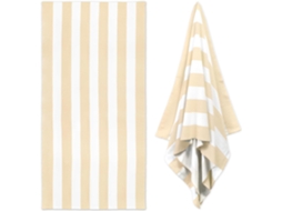 Toalha de Praia Extra Grande, 90x180cm, Toalha de Piscina em Microfibra, Bege com Listras, Secagem Rápida, Toalha de Banho para Cabana BRILVIBERA