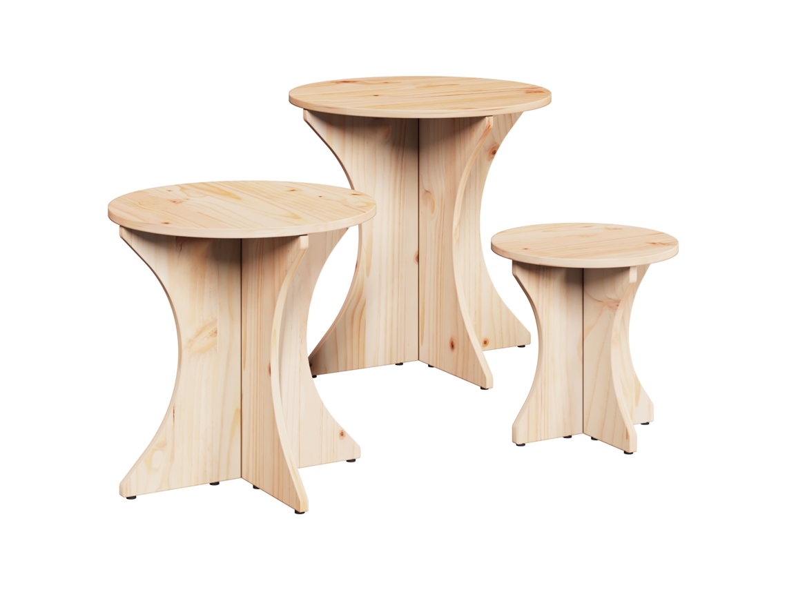 Conjunto 3 Mesa De Centro Vidaxl Castanho Madeira De Pinho Maciça (46 X 46 X 47 Cm)