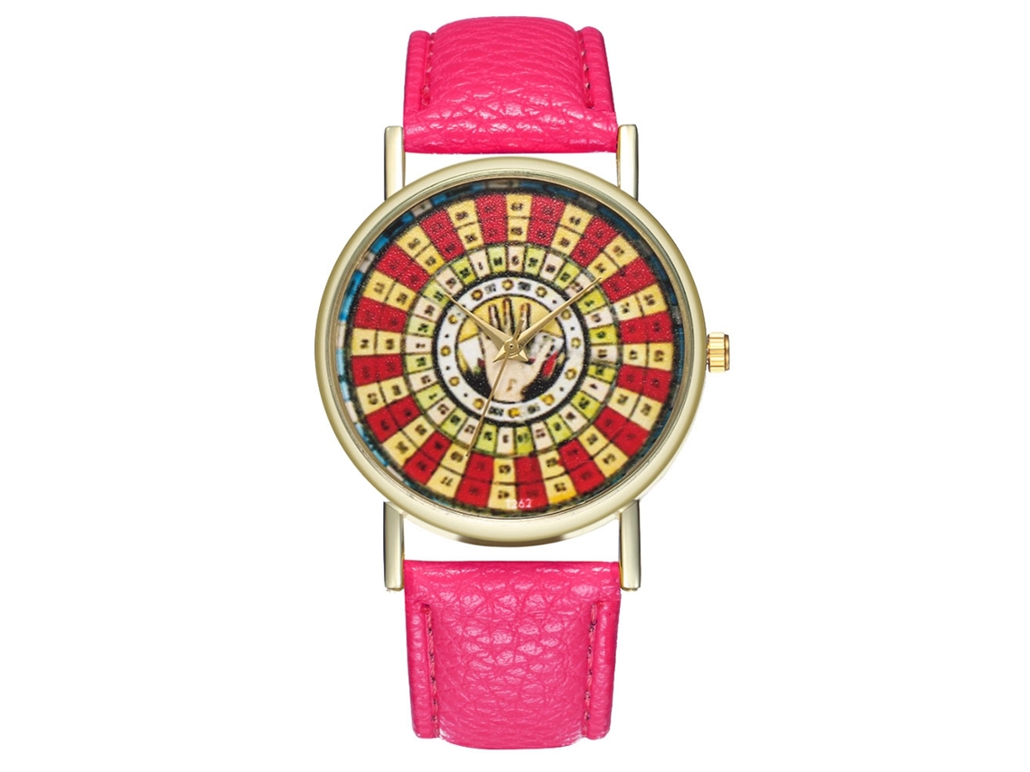 Relógio de casal Zhoulianfa Quartz com pulseira de PU rosa e vermelha