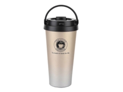 Caneca Térmica De Viagem De 500ml Com Isolamento A Vácuo, Na Cor Dourada Fosca, Com Tampa Removível.