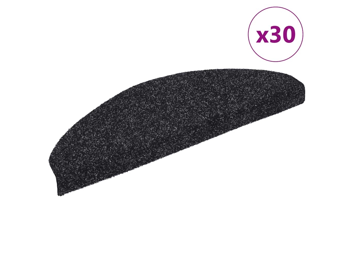 Vidaxl Tapetes De Escada Autoadesivos 30 Peças 65x21x4 Cm Pretos Semicirculares Grandes