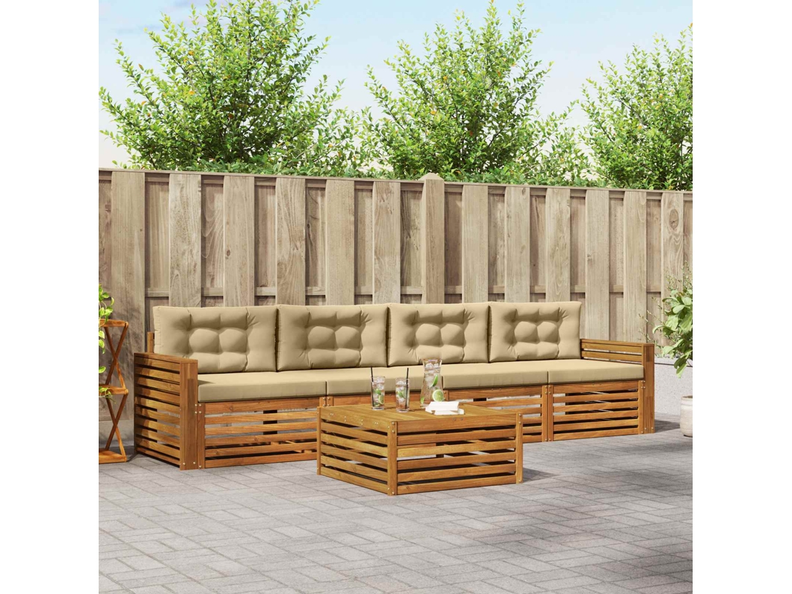Vidaxl Conjunto De Sofás Para Exterior 5 Unid. Natural E Bege