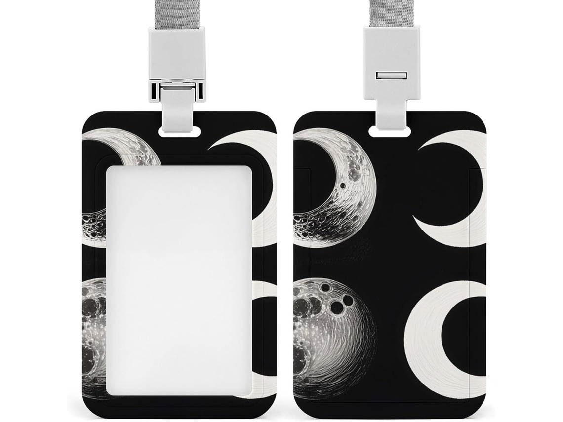Clipe Crachá, Porta Crachá Estampado Com Diferentes Luas E Cordão, Porta Crachá de Identificação, Cordão