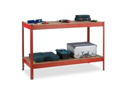 Bancada De Trabalho Relaxdays, 600 Kg, 91 X 141 X 61 Cm, 2 Níveis Ajustáveis, Mesa De Trabalho, Aço E Mdf, Estante Roja