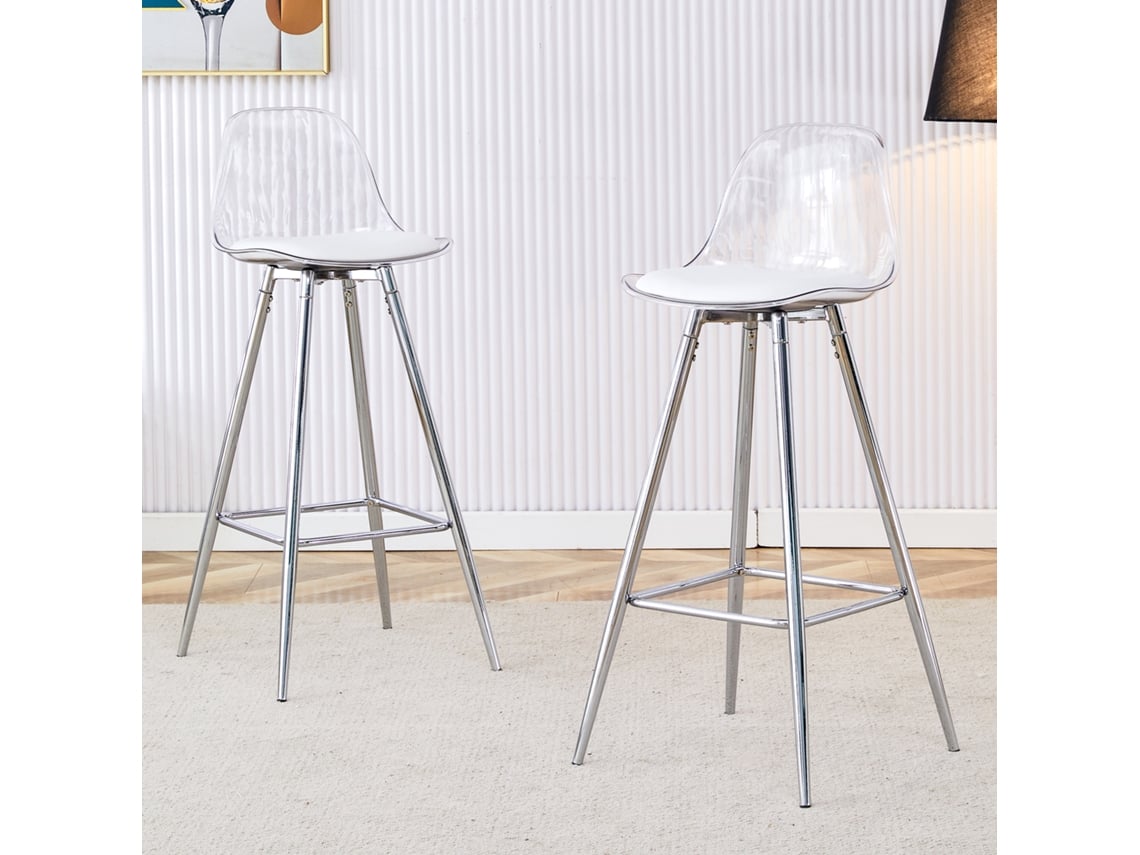 Conjunto De 2 Poltronas Transparentes Com Encosto Translúcido E Estrutura Metálica Prateada.