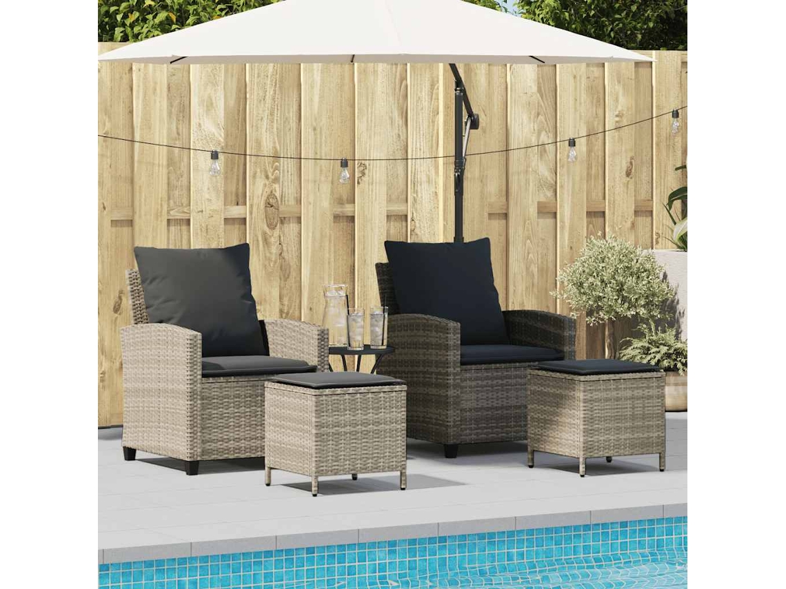 Vidaxl 4 Pcs Conj. Sofás Jardim C/ Almofadões Vime Pe Cinzento-claro