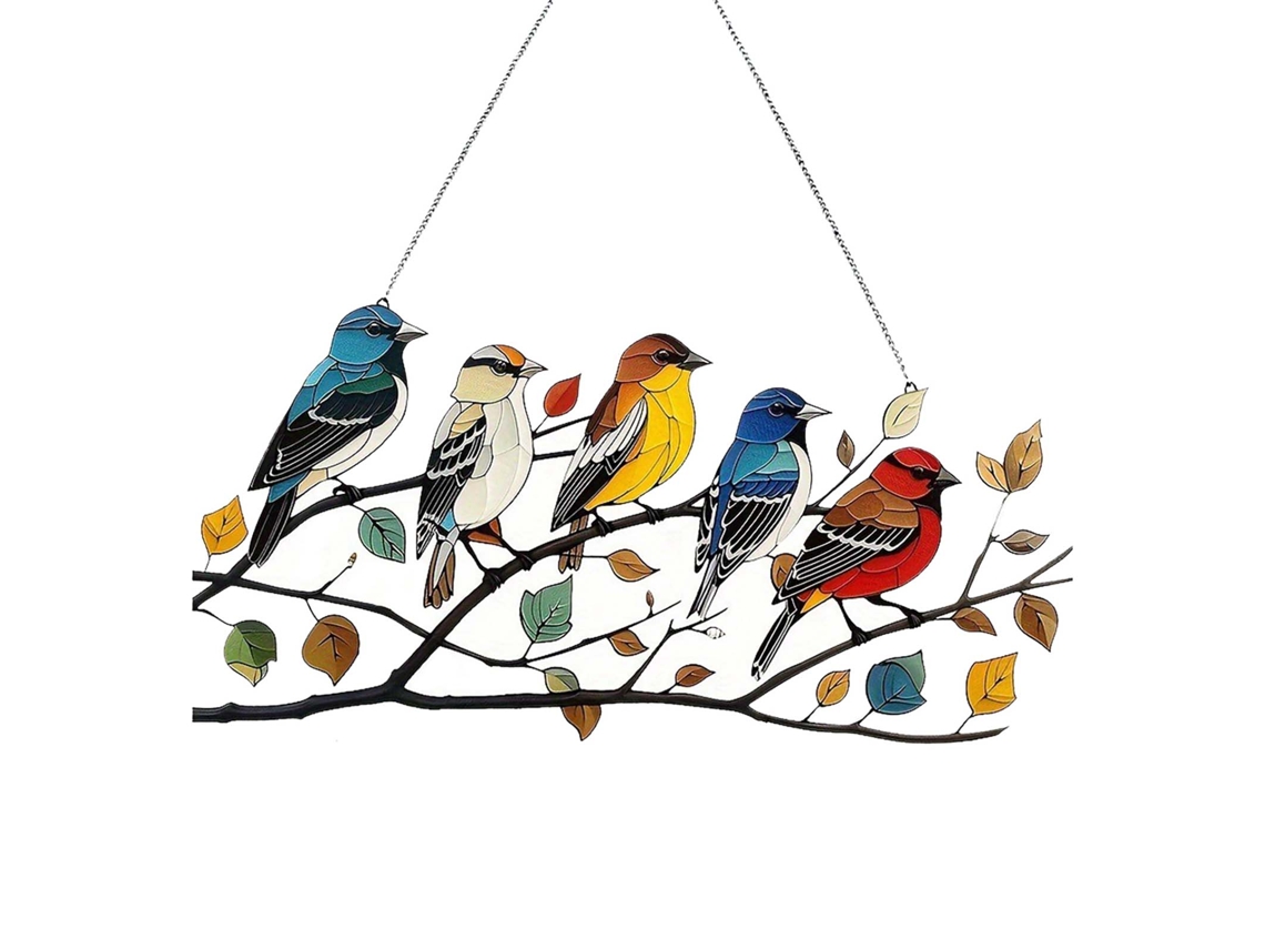 Placa Decorativa de Pássaros Coloridos em Acrílico para Parede
