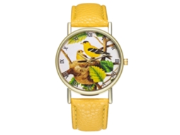Relógio de pulso para casal com pulseira de PU, mostrador redondo, quartzo amarelo.