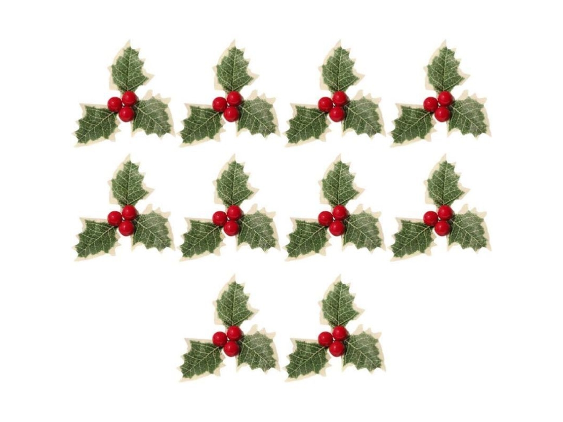 30 cerejas de azevinho artificial, com folhas verdes e cerejas douradas, decoração de Natal S/MARCA