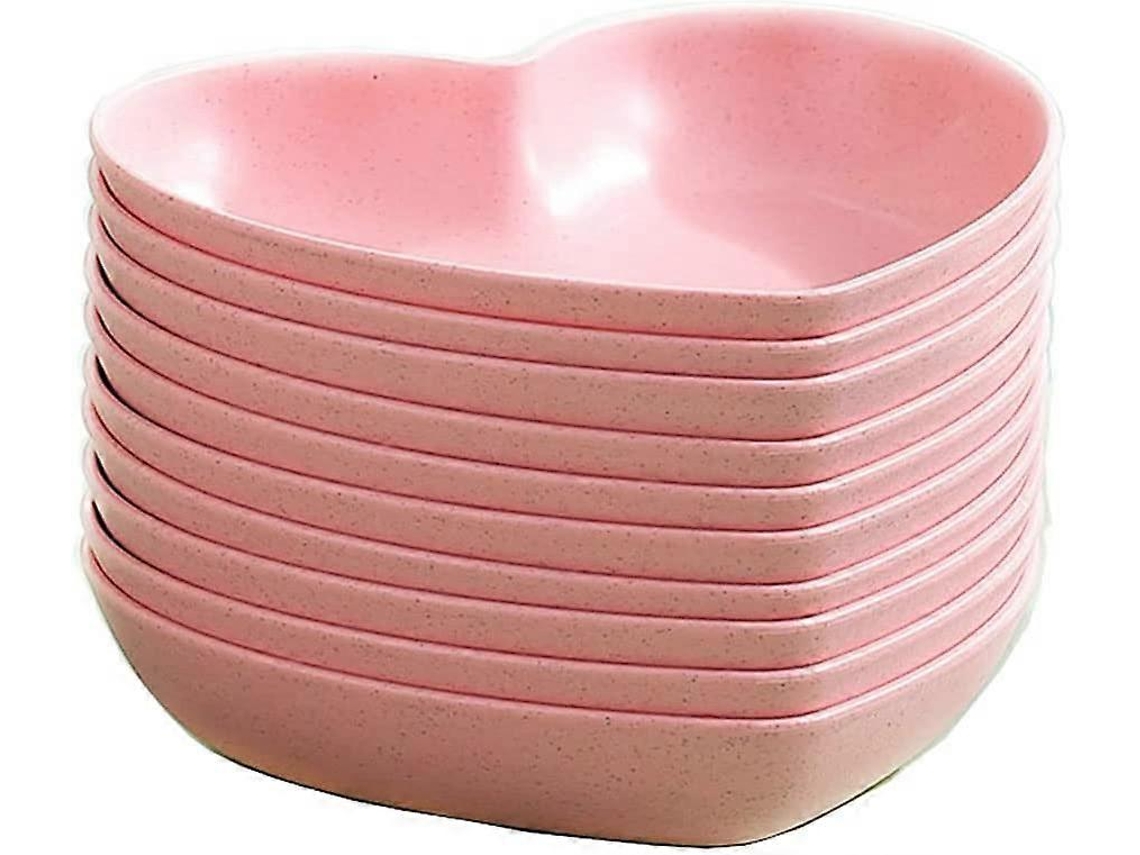 Conjunto de 10 Pratos Coração de 6 Polegadas para Jantar Pratos de Comida Saucer Frutas Petiscos Material Seguro Sem Bpa (rosa)