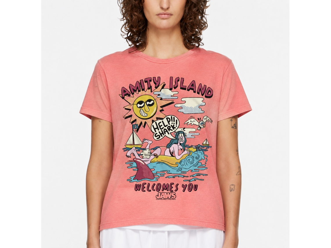 Rockinstone Jaws Movie Helpshark Heather Coral Silk Adult T-shirt Size:xxxl