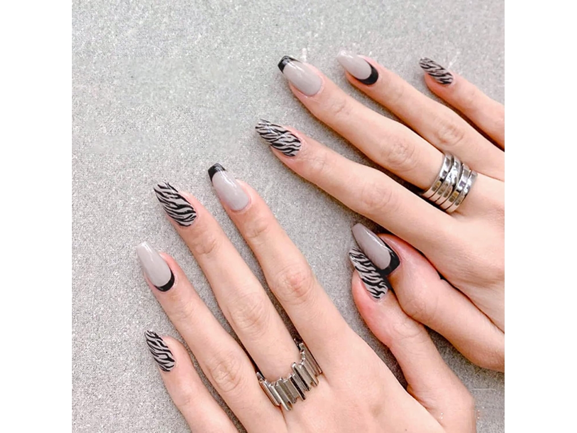 1 Peça de Tips para Unhas Modelo 8603 em Cinza com Estampa de Leopardo Geléia Incluída AURUM