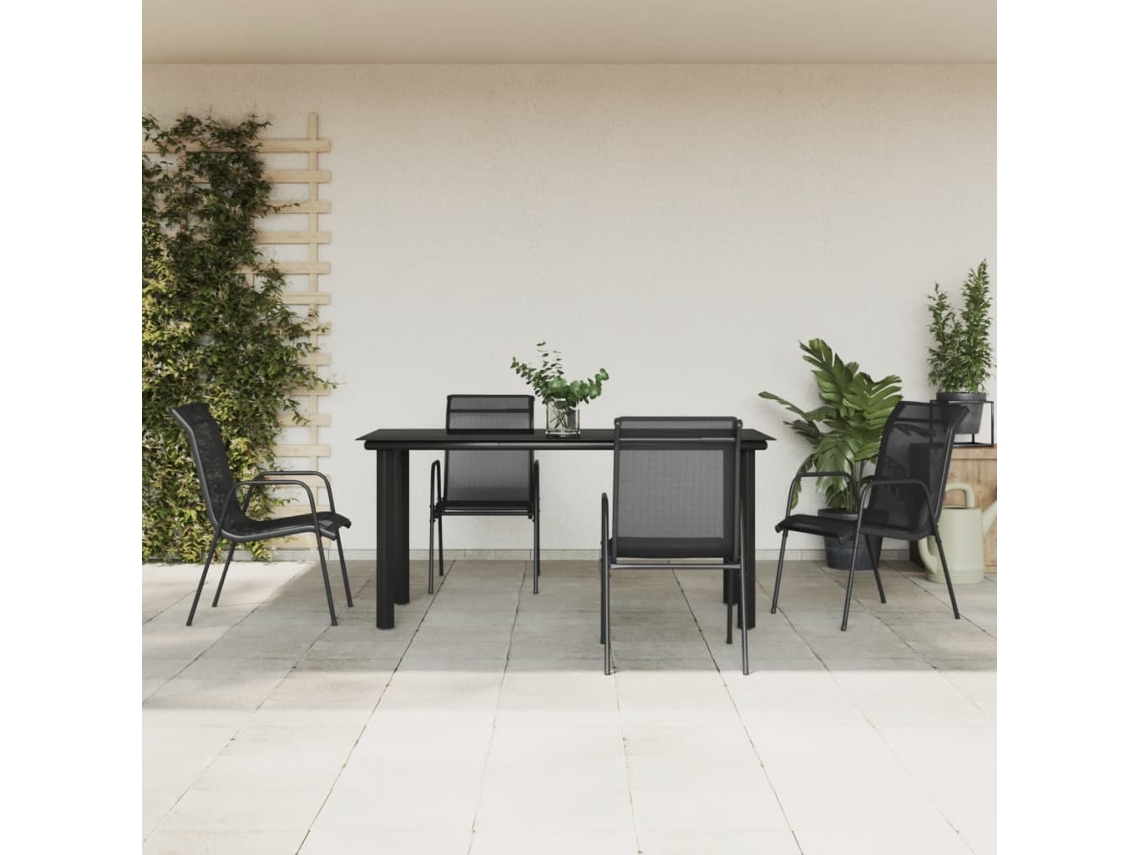 Vidaxl 5 Pcs Conjunto De Jantar Para Jardim Aço E Textilene Preto