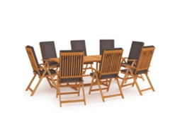 Vidaxl 9 Pcs Conjunto Jantar Jardim + Almofadões Cinzentos Teca Maciça