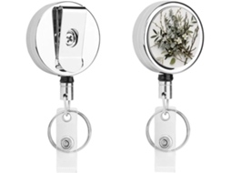 Porta Crachá Retrátil Moderno Em Metal Com Design Elegante E Galhos Verdes Naturais, Feito De Metal Resistente Possui