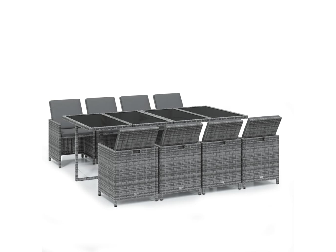 Conjunto de 9 Jantar para Jardim com Almofadões Vime Pe Cinzento MAISON EXCLUSIVE