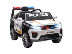 Carro Polícia Branco Bateria 12v Motor Duplo Controlo Remoto Suspensão 4 Rodas Sirene Bluetooth Usb Brinquedo Criança