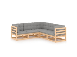 Conjunto 5 lounge de jardim c/ almofadões VIDAXL pinho maciço