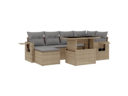 Conjunto de 7 sofás para jardim com almofadões Vime Pe Bege MAISON EXCLUSIVE (7 peças)